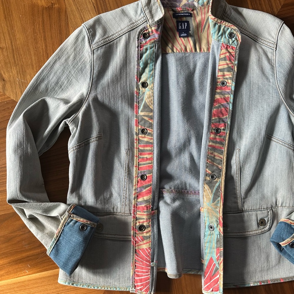 Vintage Oversized GAP Denim Jean Jacket y2K 2000 Acid Patchwork Large - Picture 2 of 3